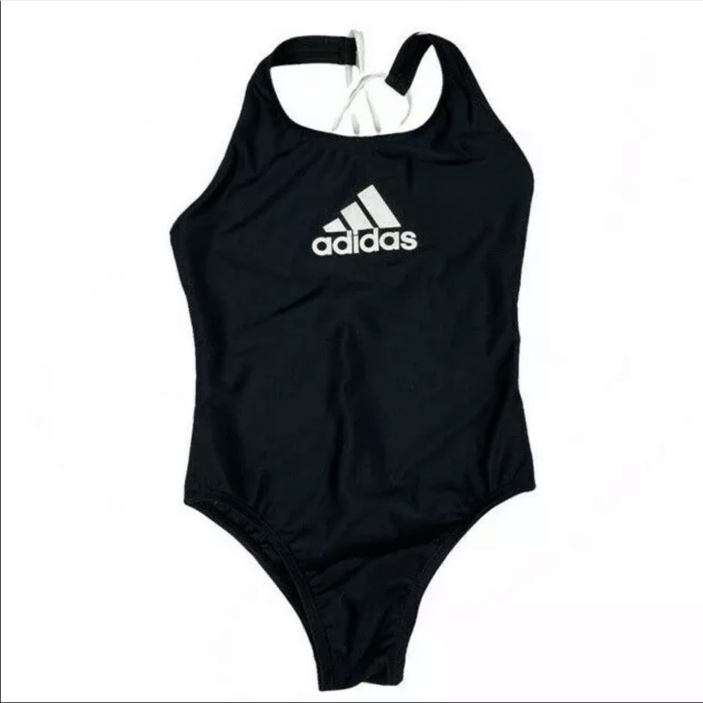 Adidas Girls Crossback One Piece Black White Swimsuit